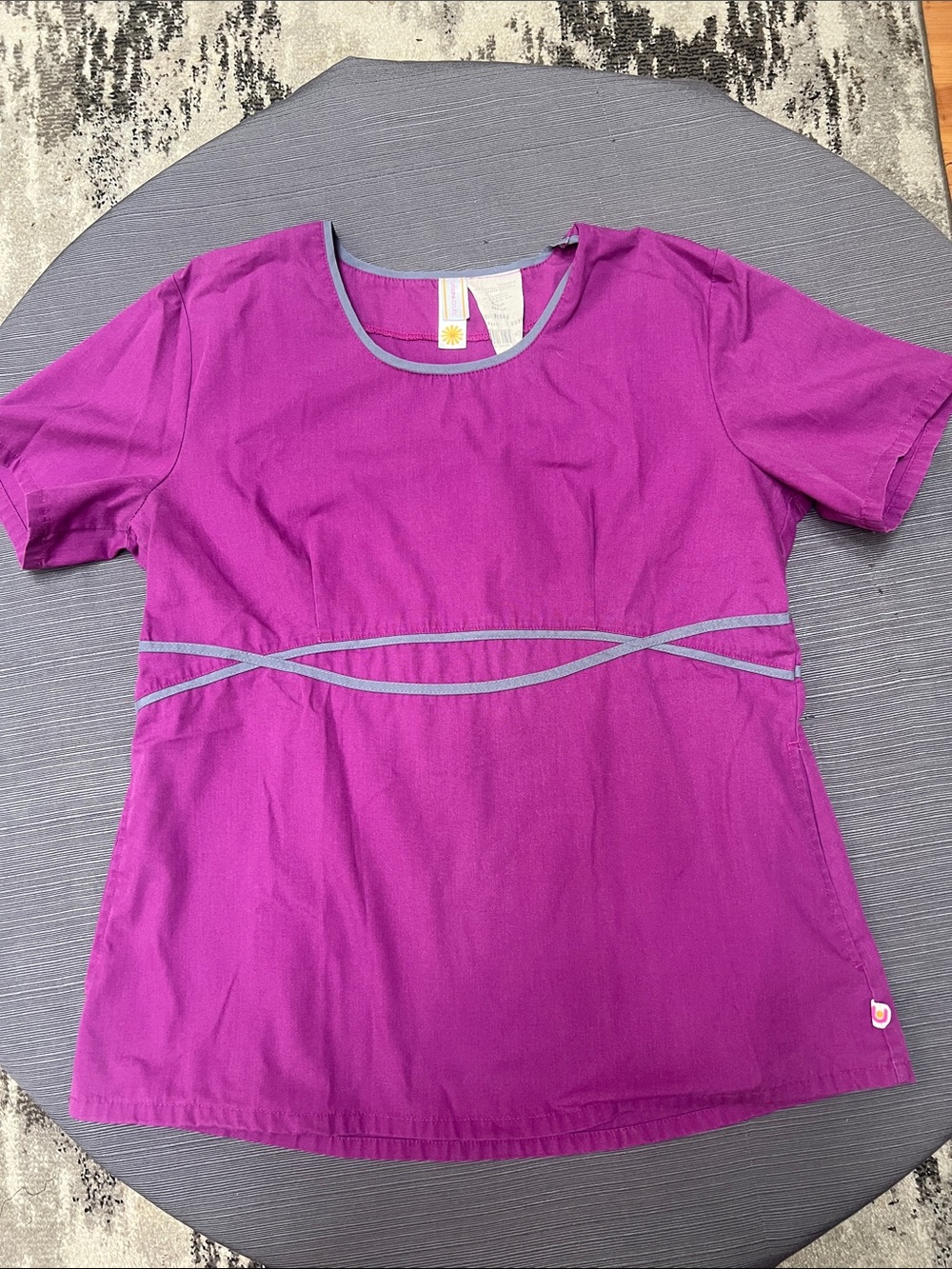 Magenta Scrub Top with Gray Trim-Sz MED